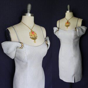 BY CAROL PERETZ brocade gold nude off shoulder cocktail hourglass wiggle dress